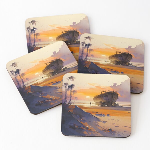 Item preview, Shipwreck on a Deserted Beach Watercolor designed and sold by NKantas.