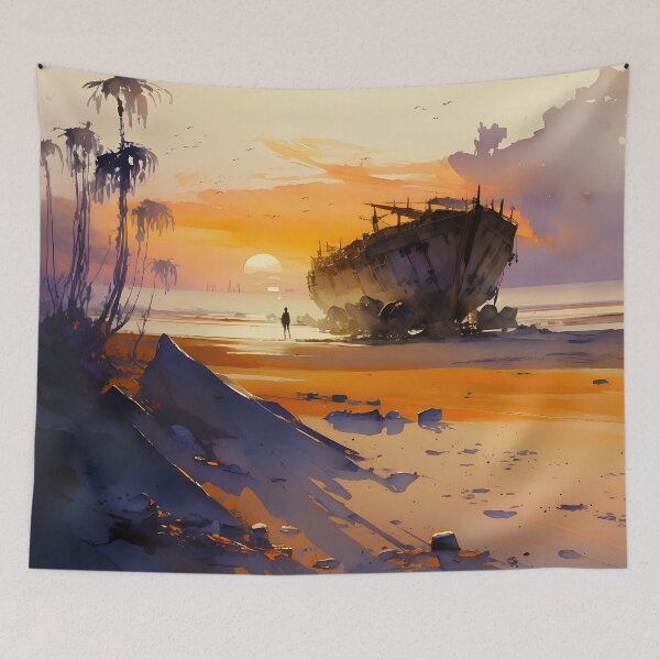 Item preview, Shipwreck on a Deserted Beach Watercolor designed and sold by NKantas.
