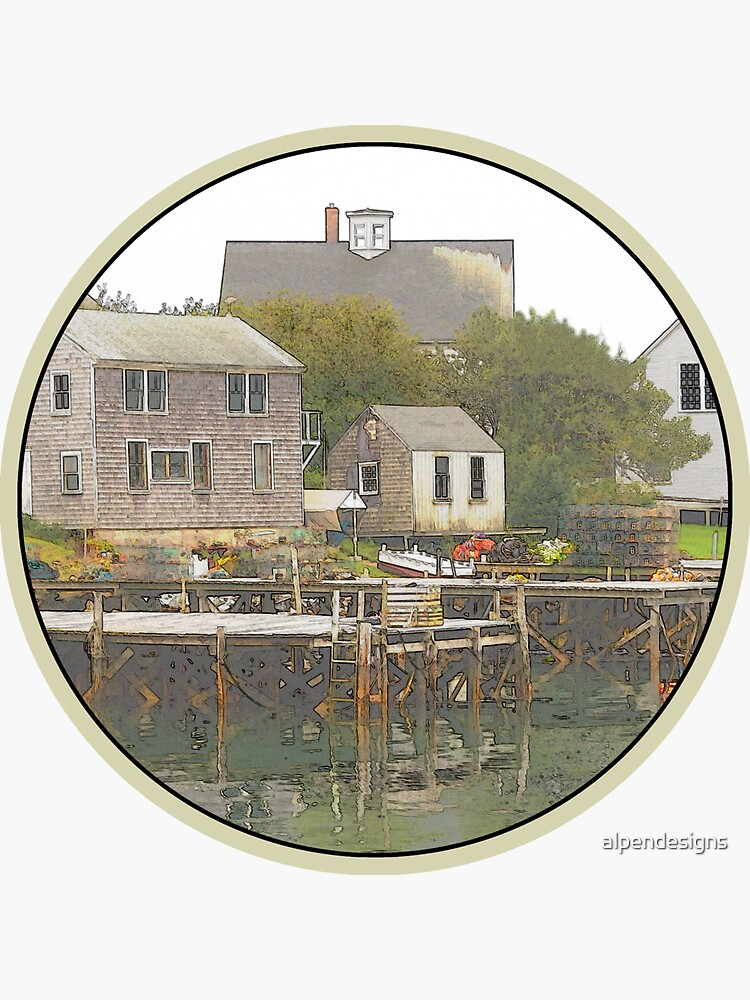 "Maine Port Clyde Village Original Art" Sticker for Sale by