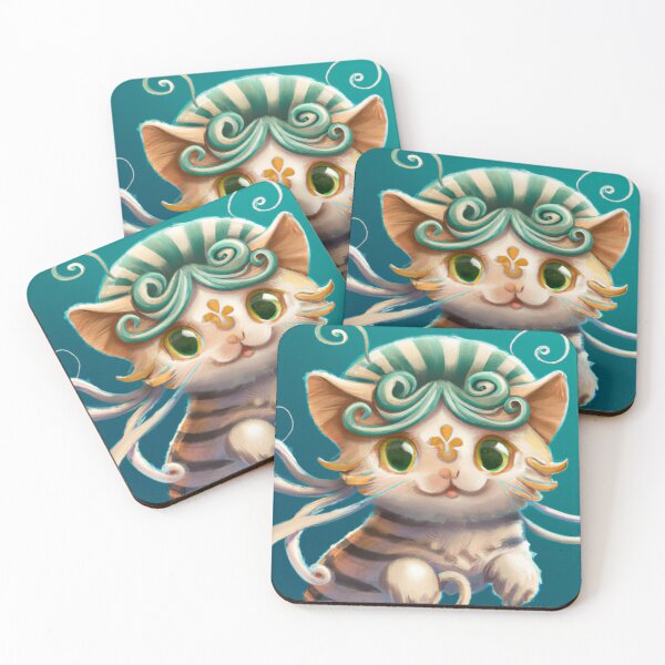 Item preview, Gato blanco rayado de ojos amarillos de estilo helénico designed and sold by DuniDesign.