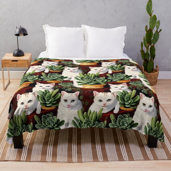Item preview, White cats and succulent plants. designed and sold by KoroCincoCats.