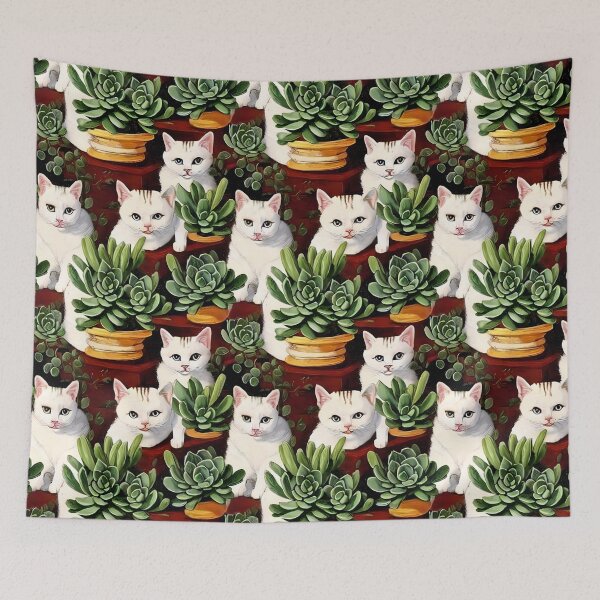 Item preview, White cats and succulent plants. designed and sold by KoroCincoCats.
