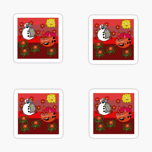 " Cat Bowling Ball Enjoying Nature With Snowman" Sticker for Sale by