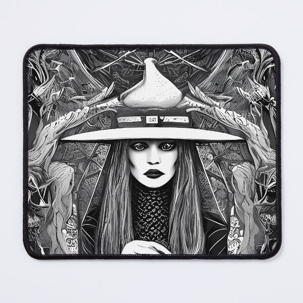 Item preview, Black ink illustration of a witch designed and sold by BigBrainArtwork.
