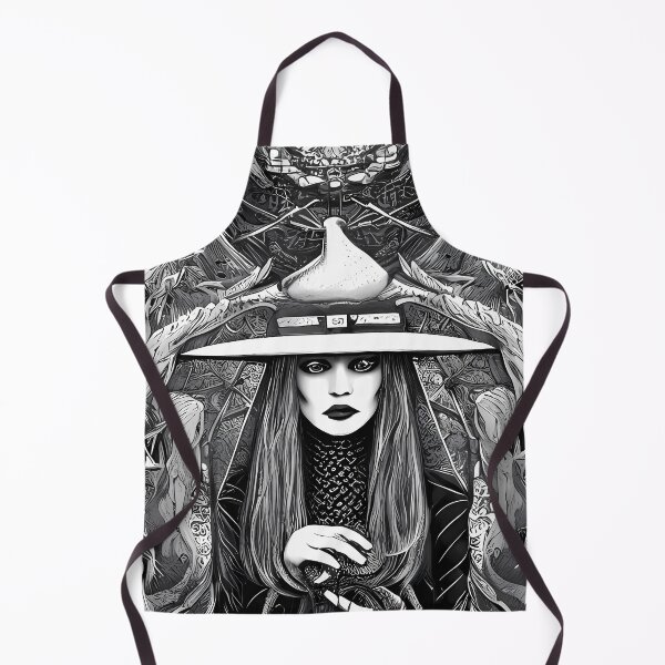 Item preview, Black ink illustration of a witch designed and sold by BigBrainArtwork.