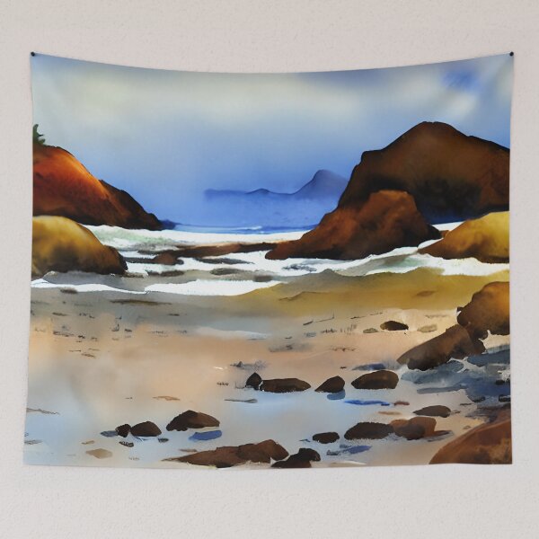 Item preview, Oregon Coast Landscape at Low Tide Watercolor Art designed and sold by viewgraphics.