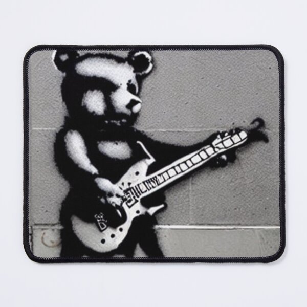Item preview, Rockstar Teddy Bear playing an electric guitar | Banksy-inspired original street art stencil mural designed and sold by ArtworkbyEmmy.