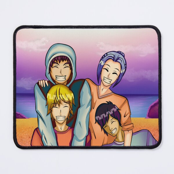 Item preview, boys taking a picture on the beach with a light blue and purple sky designed and sold by kitsuneins.