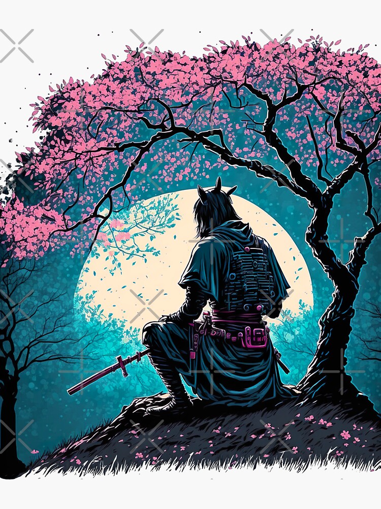"Samurai in Moonlight" Sticker for Sale by aiimagined | Redbubble