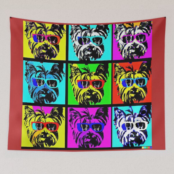 Item preview, Yorkshire Terriers wearing sunglasses in style of an Andy Warhol print designed and sold by AIK9Artwork.