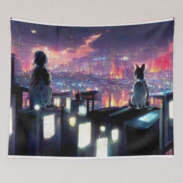 Item preview, Rooftop View of a Neon Cyberpunk City 1 designed and sold by Styxiann.