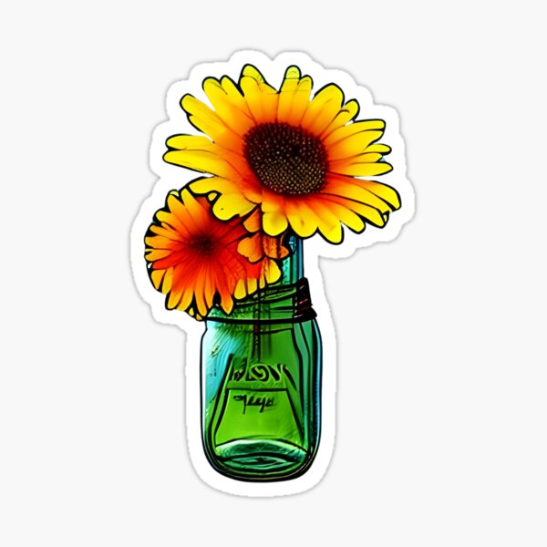 Mason Jar Daisies Artwork Sticker For Sale By Gramizzia Redbubble