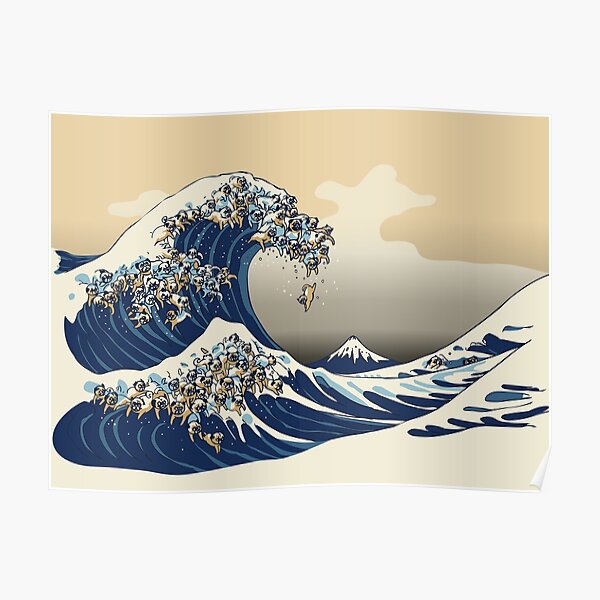 The Great Wave of Pugs Vanilla Sky Poster