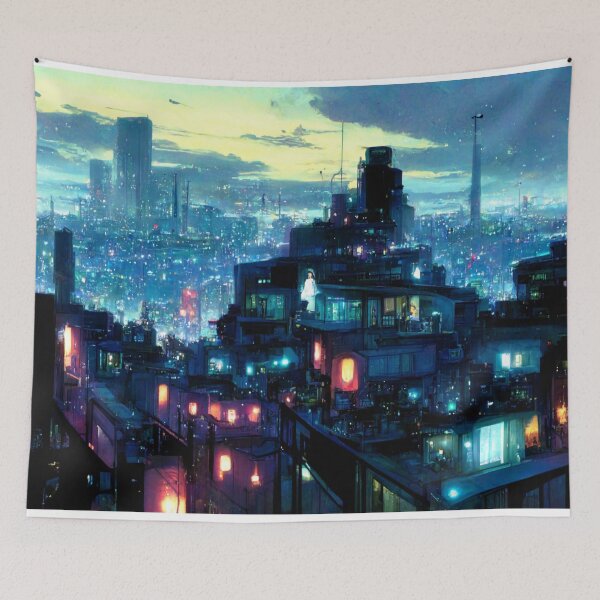 Item preview, Rooftop View of a Neon Cyberpunk City 2 designed and sold by Styxiann.
