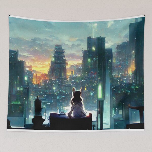 Item preview, Rooftop View of a Neon Cyberpunk City 3 designed and sold by Styxiann.