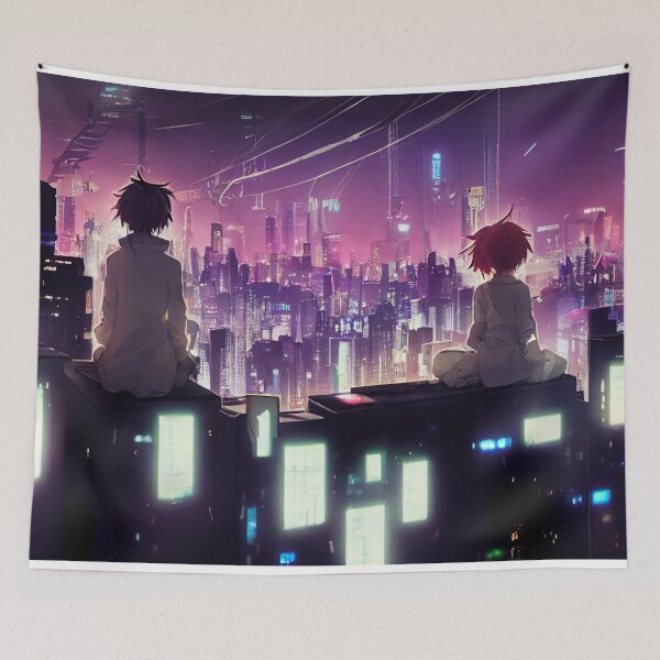 Item preview, Rooftop View of a Neon Cyberpunk City 5 designed and sold by Styxiann.