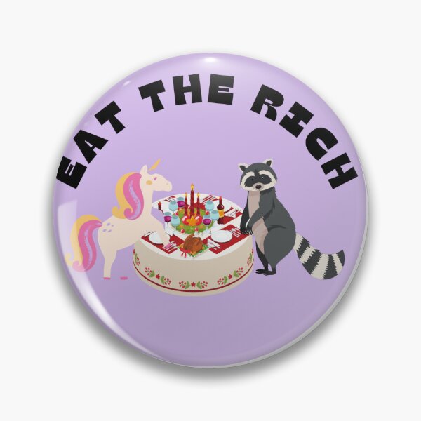Item preview, Eat The Rich sticker, raccoon and unicorn, cute animals designed and sold by worldcylinder.