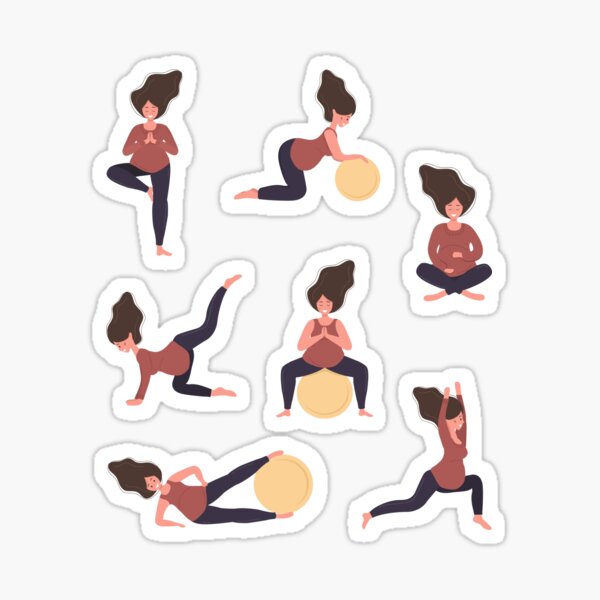 Item preview, Prenatal exercise prenatal yoga prenatal workout pregnant woman sticker pack bundle for pregnancy planner journal diary memory book designed and sold by Gaudeliy.