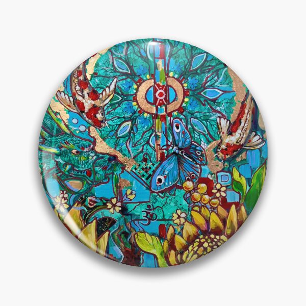 Item preview, Abstract floral koi Blue mandal ART handpainted Yin Yang Flowers  designed and sold by BIEZAART.