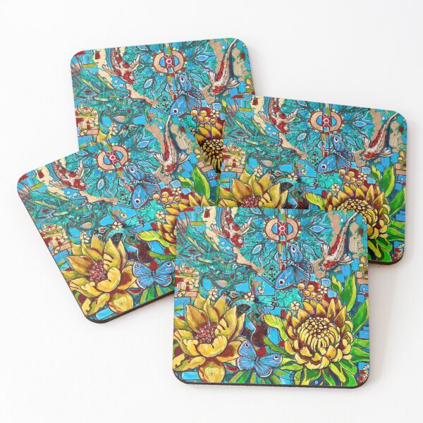 Item preview, Abstract floral koi Blue mandal ART handpainted Yin Yang Flowers  designed and sold by BIEZAART.