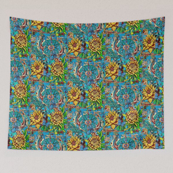 Item preview, Abstract floral koi Blue mandal ART handpainted Yin Yang Flowers  designed and sold by BIEZAART.