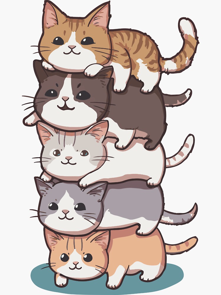 Cute Kawaii Cat Pile Stackable Cats Sticker