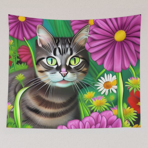 Item preview, Cute Tabby Cat in a Bright Garden designed and sold by pugmom4.