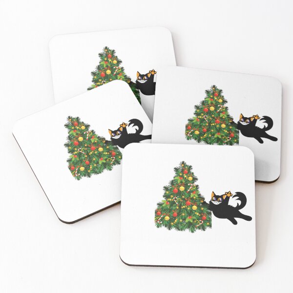 Item preview, Funny Black Cat Pushing Christmas Tree designed and sold by Echo Aesthetics.