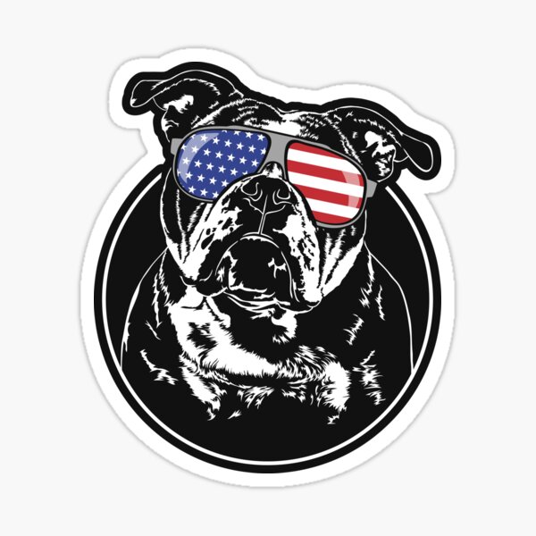 Lustiger Old English Bulldog Amerika Fahne patriotischer Hund Sticker