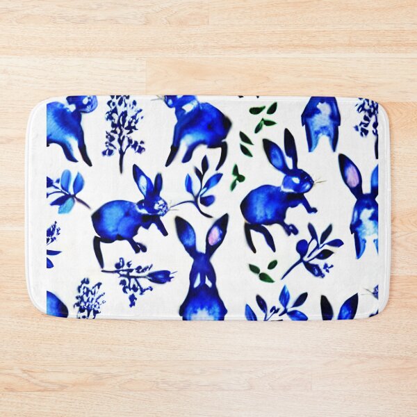 Item preview, Cute sweet funny rabbits, hare watercolor patterns, adorable blue and white animal patterns, watercolor blue and white pattern, hare patterns designed and sold by Artsareus.