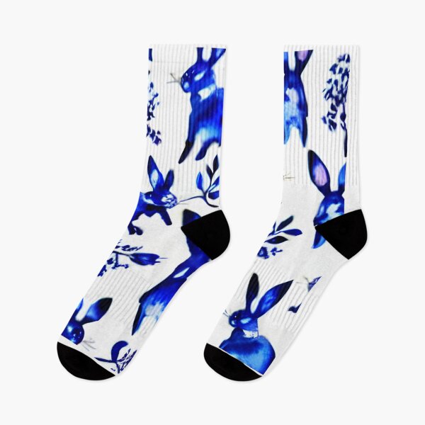 Item preview, Cute sweet funny rabbits, hare watercolor patterns, adorable blue and white animal patterns, watercolor blue and white pattern, hare patterns designed and sold by Artsareus.