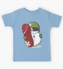 Cute Disguised Snowmen with Snowboard Kids Tee