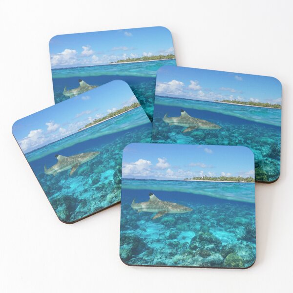 Item preview, Over under sea island and shark underwater Rangiroa designed and sold by Seaphotoart.