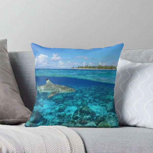 Item preview, Over under sea island and shark underwater Rangiroa designed and sold by Seaphotoart.