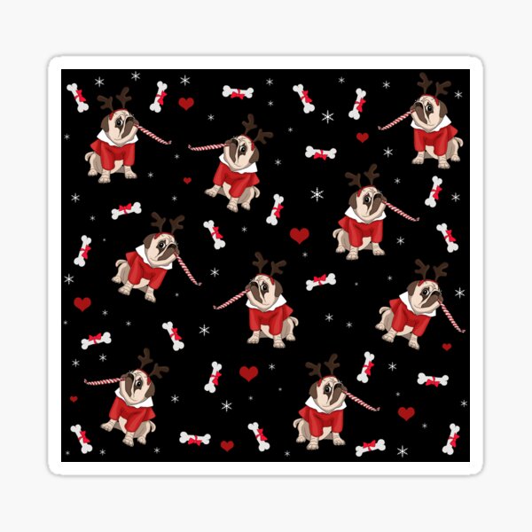 Pug Xmas Pattern Sticker