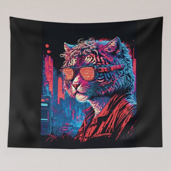 Item preview, Cyberpunk neon Tiger Cat #1 designed and sold by PhiloSophyEye.