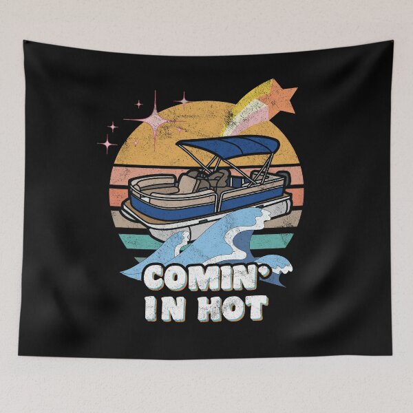Item preview, Comin in hot Pontoon speed boat retro sunset father's day designed and sold by miraclemaker.