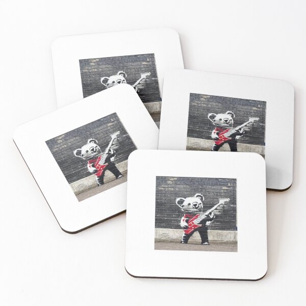 Item preview, Rockstar Teddy Bear playing an electric guitar | Banksy-inspired original street art stencil mural designed and sold by ArtworkbyEmmy.