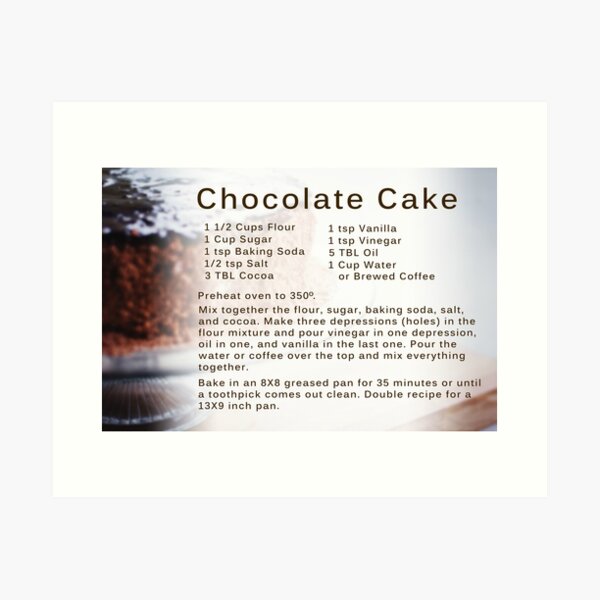 Chocolate Cake Recipe Art Print