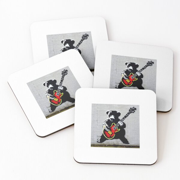 Item preview, Rockstar Teddy Bear playing an electric guitar | Banksy-inspired original street art stencil mural designed and sold by ArtworkbyEmmy.