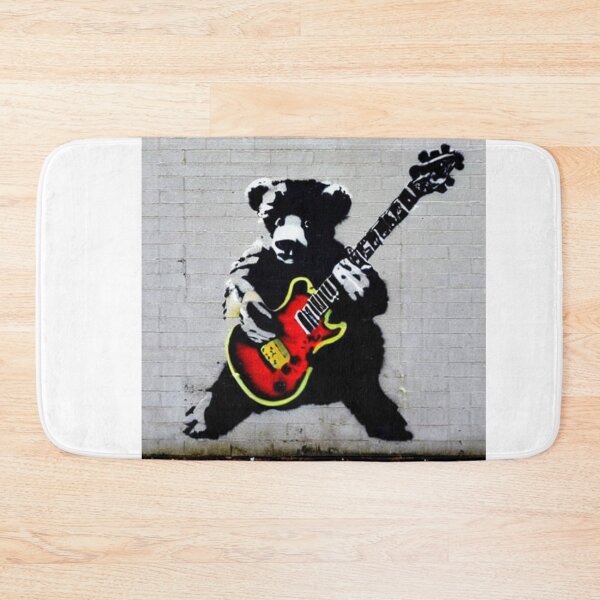 Item preview, Rockstar Teddy Bear playing an electric guitar | Banksy-inspired original street art stencil mural designed and sold by ArtworkbyEmmy.