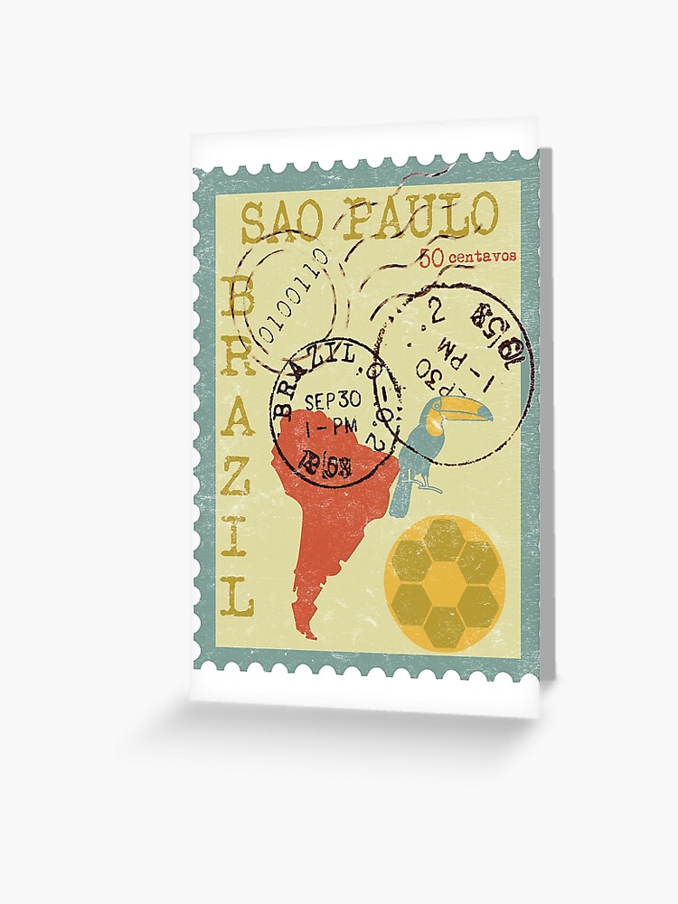 Sao Paulo Brazil Postage Stamp Distressed Greeting Card for Sale