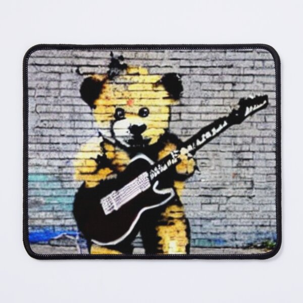 Item preview, Rockstar Teddy Bear playing an electric guitar | Banksy-inspired original street art stencil mural designed and sold by ArtworkbyEmmy.