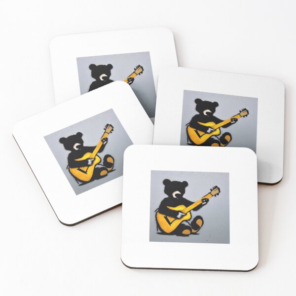 Item preview, Musician Teddy Bear playing an acoustic guitar | Banksy-inspired original street art stencil mural designed and sold by ArtworkbyEmmy.
