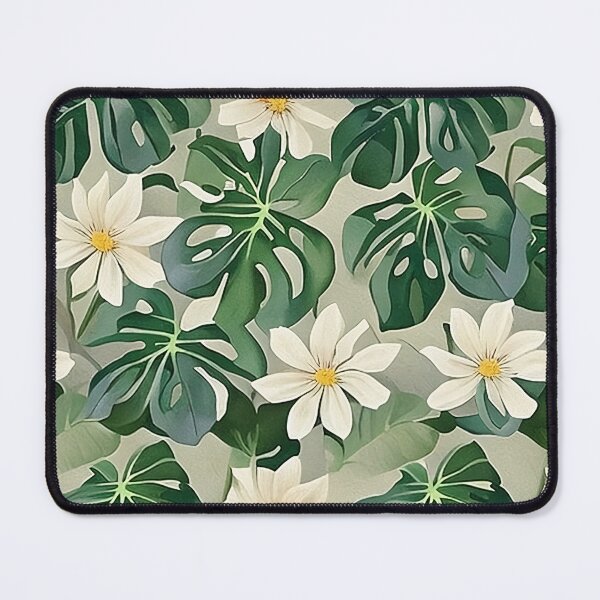 Item preview, Van Gogh Style Monstera Leaves and Lilly White Flowers Against Mist Gray Pattern designed and sold by sunflowerlight.
