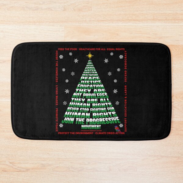 Aperçu de l'œuvre PMD00200 Le mouvement progressiste conçoit l'arbre de Noël des droits de l'homme sur fond noir avec un oiseau de couleur arc-en-ciel pour les progressistes créée et vendue par ProgressiveLeft.