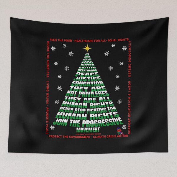 Artikelvorschau, PMD00200 Progressive Movement Designs Weihnachtsbaum der Menschenrechte auf Schwarz mit regenbogenfarbenem Vogel für Progressive entworfen und verkauft von ProgressiveLeft.