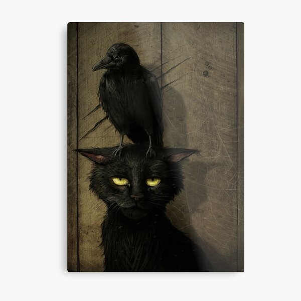 The Raven and the Cat Metal Print