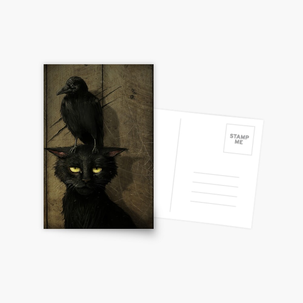 Carte De Vœux Le Corbeau Et Le Chat Par Morjer Redbubble