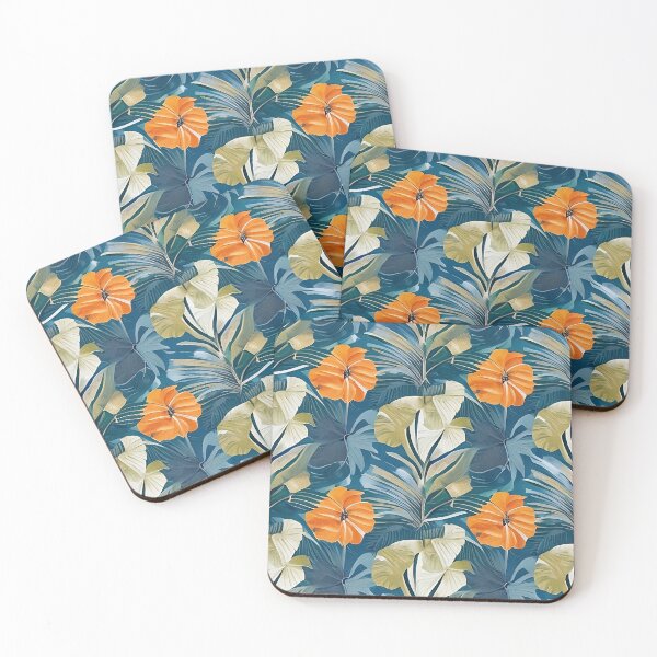 Item preview, Abstract Monstera Leaf with Van Gogh Style Leaves and Orange Flower Accent Pattern designed and sold by sunflowerlight.